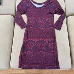 Novella Royale Long Sleeve Floral Print Dress in Burgundy and Dark Purple